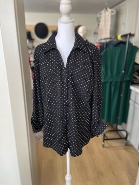 Notations Black Blouse with White Polka Dots